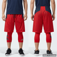 adidas バスケットボールパンツ スパッツ付き S レッド