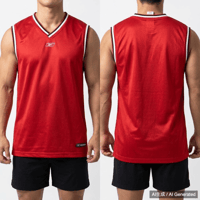 Reebok 赤 Vネック ノースリーブ L/XL バスケ 光沢