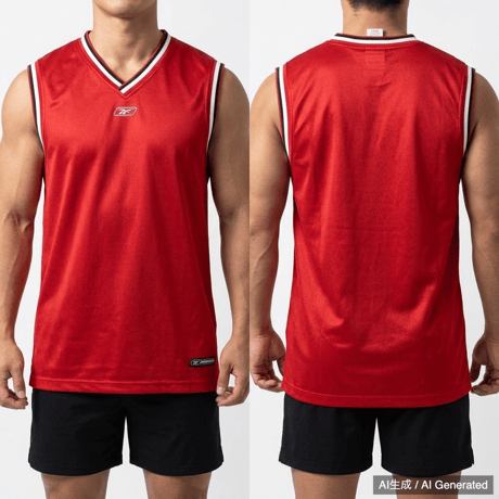 Reebok 赤 Vネック ノースリーブ L/XL バスケ 光沢
