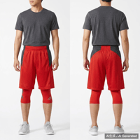 adidas バスケットボールパンツ インナー付き M レッド/ブラック