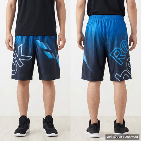 Reebok バスケットボールパンツ 黒/青 光沢