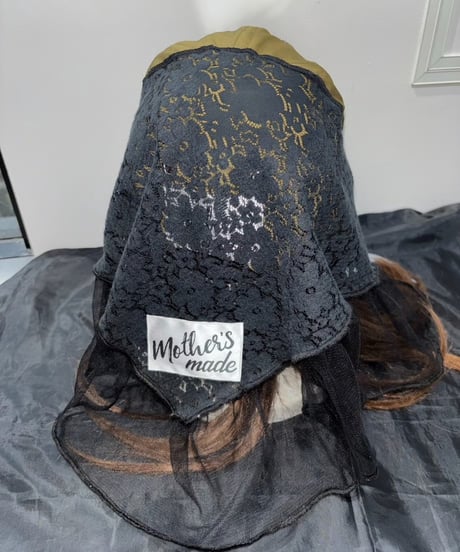 mother's made/マザーズメイド 605802 レース付きCAP(カーキ×黒×水色)＊