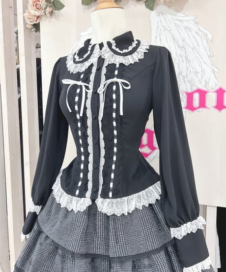 Vallee lys/ヴァレリス／Dreams Ladder Lace Long Sleeved Blouse （ブラック×ホワイト）