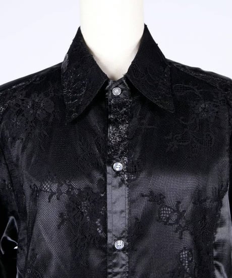h.NAOTO/エイチ・ナオト　Patchwork Lace Satin Shirt
