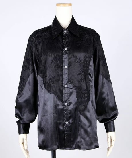h.NAOTO/エイチ・ナオト　Patchwork Lace Satin Shirt