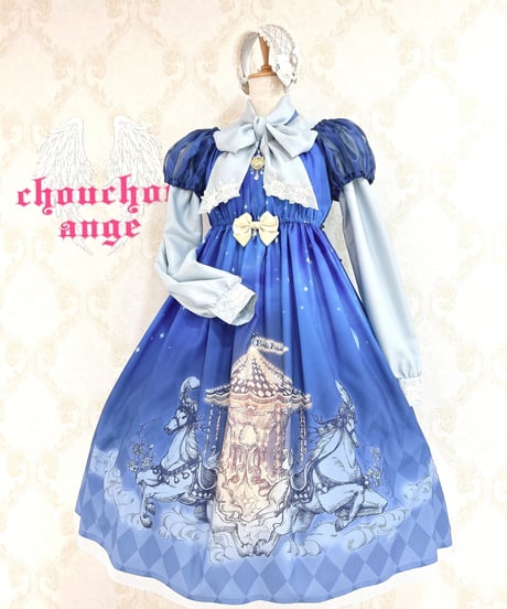 Enchantlic Enchantilly／ノーブルリボンタイブラウス(クリーミーブルー×生成薔薇レース)