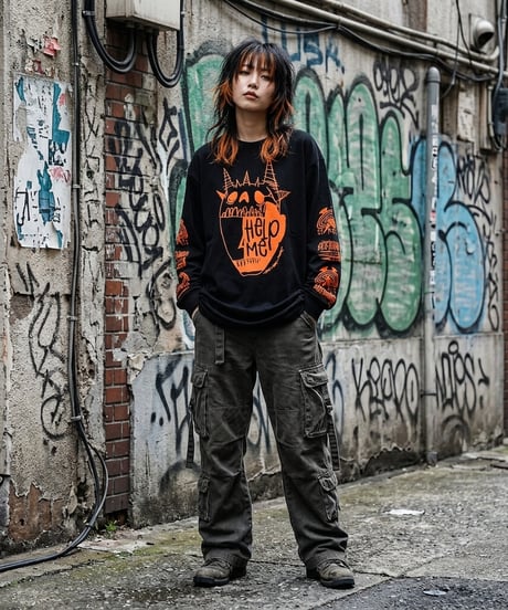 kyogudrddd/キョウグ　LONG SLEEVE/HELPME（BLACK×ORANGE）