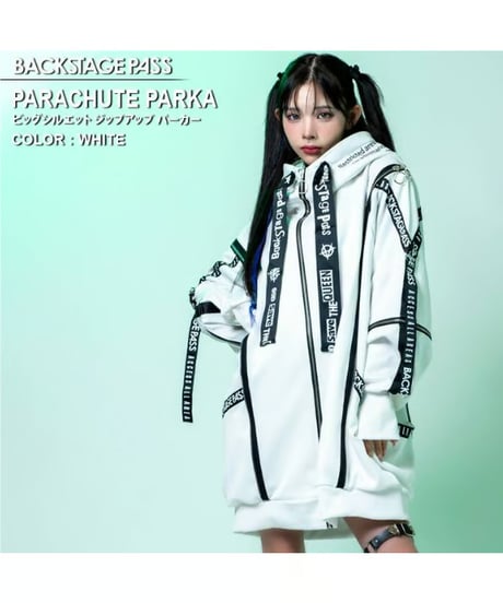 BACKSTAGEPASS/バックステージパス NGS5502 PARACHUTE-PARKAビッグシルエット ジップアップ パーカー(WHITE)