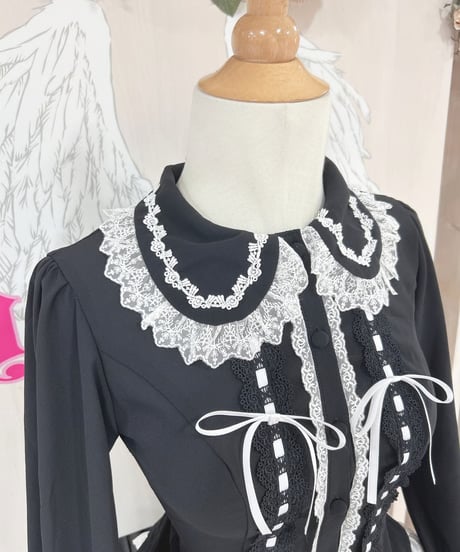 Vallee lys/ヴァレリス／Dreams Ladder Lace Long Sleeved Blouse （ブラック×ホワイト）
