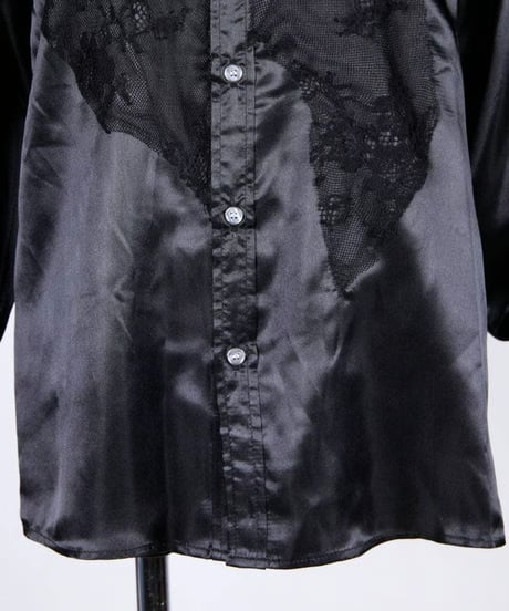 h.NAOTO/エイチ・ナオト　Patchwork Lace Satin Shirt