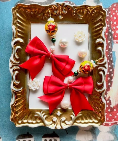 mignardises/ミニャルディーズ　m4-3 シノワズリリボンピアス（RED）