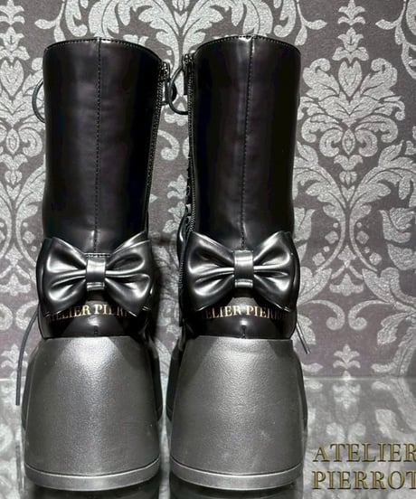ATELIER-PIERROT／Chunky Frilled Ribbon Boots（ブラック）S～XLの4サイズ展開