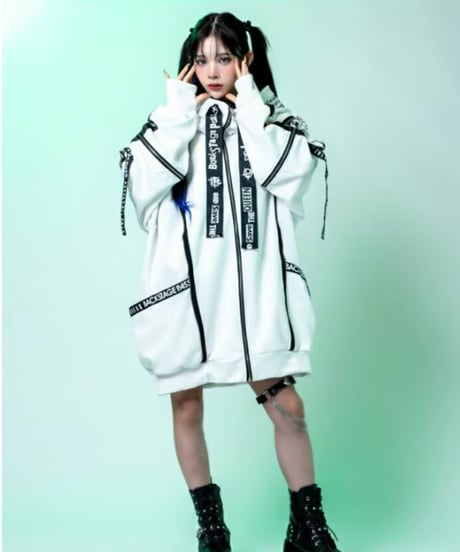 BACKSTAGEPASS/バックステージパス NGS5502 PARACHUTE-PARKAビッグシルエット ジップアップ パーカー(WHITE)