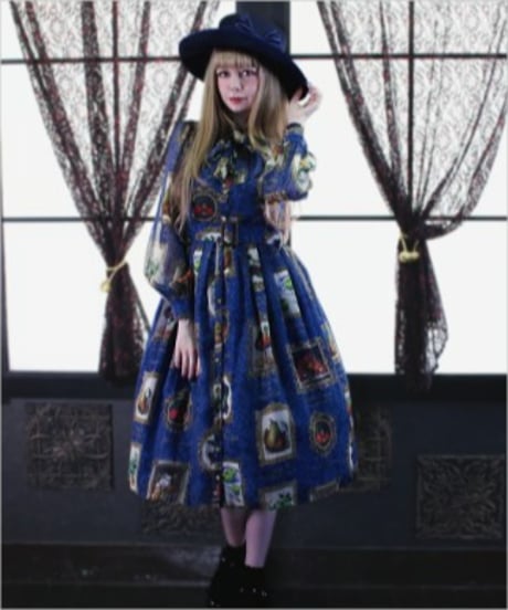 Perla nell' ostrica/ペルラネルオストリカ　Fruit Still Life Art Museum one-piece dress（Blue）L size