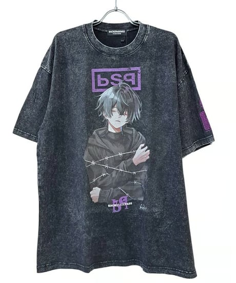 BACKSTAGEPASS/バックステージパス AGS1210 黒野京×BACKSTAGE PASS コラボ BARBED ピグメント加工 オーバーサイズ Tシャツ（D.GRAY）