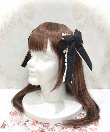 尾州ロリィタ／ツインテクリップ（黒・ストライプ）