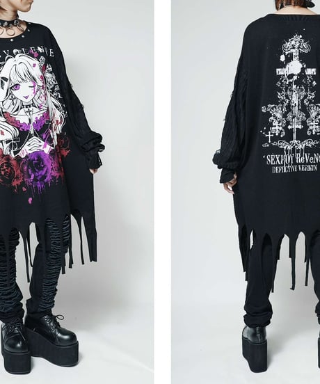 SEXPOT ReVeNGe Design Sleeve Gothic Punk Washer Cutsew 覚醒プリンセス