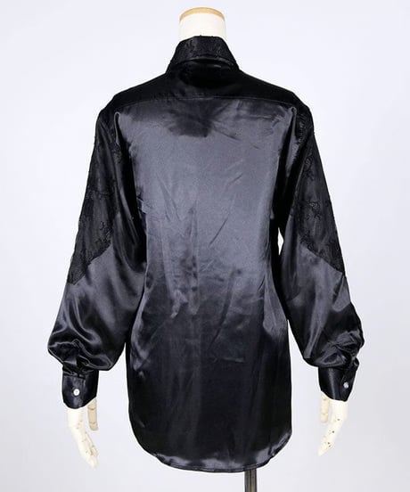 h.NAOTO/エイチ・ナオト　Patchwork Lace Satin Shirt