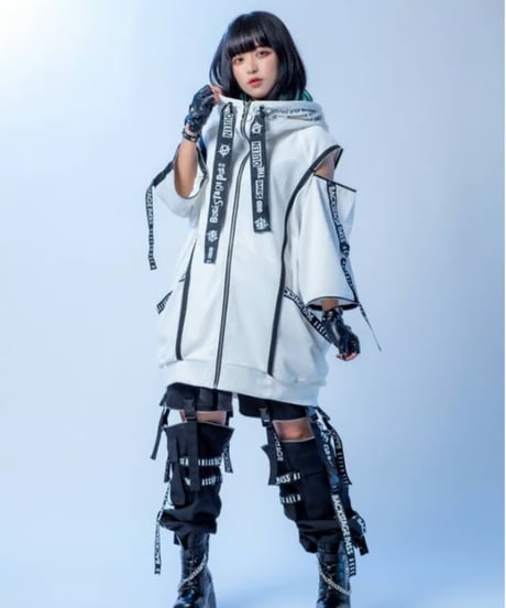 BACKSTAGEPASS/バックステージパス NGS5502 PARACHUTE-PARKAビッグシルエット ジップアップ パーカー(WHITE)
