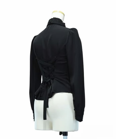 Sheglit/シェグリット／スタンドカラーリボンジャボブラウス（ブラック）【2サイズ展開】