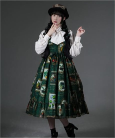 Perla nell' ostrica/ペルラネルオストリカ　Fruit Still Life Art Museum Jumper Skirt（Green）
