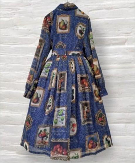 Perla nell' ostrica/ペルラネルオストリカ　Fruit Still Life Art Museum one-piece dress（Blue）L size
