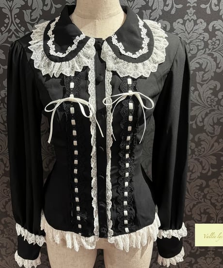 Vallee lys/ヴァレリス／Dreams Ladder Lace Long Sleeved Blouse （ブラック×ホワイト）