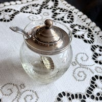 シルバー蓋ガラス製シュガーポット