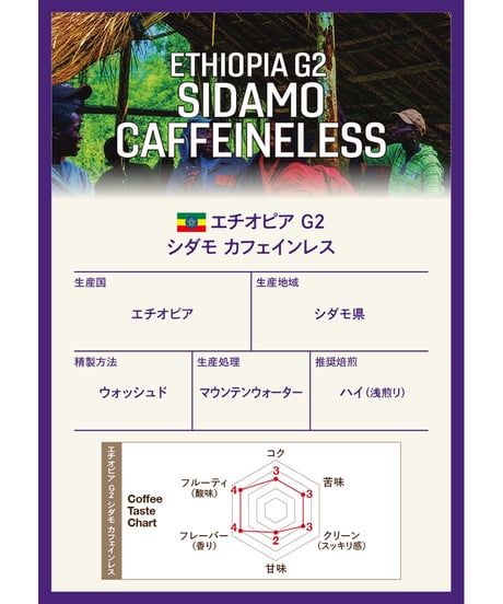 エチオピア シダモ G2 カフェインレス（200g）