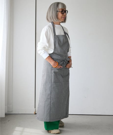 SQUARE APRON /  LIBERTY Check (black×white)