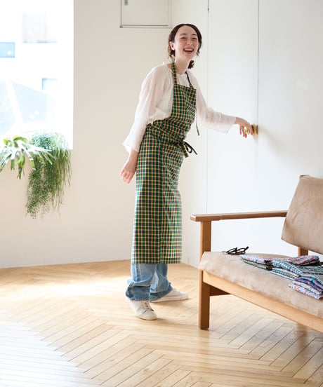 SQUARE APRON / LIBERTY Check (yellow×green)