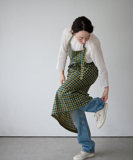 SQUARE APRON / LIBERTY Check (yellow×green)