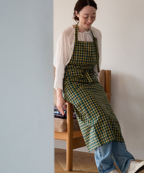 SQUARE APRON / LIBERTY Check (yellow×green)