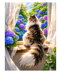 窓辺の猫　紫陽花【Mꕀ☆】