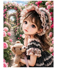 バラ園の女の子とテディベア【vivi】