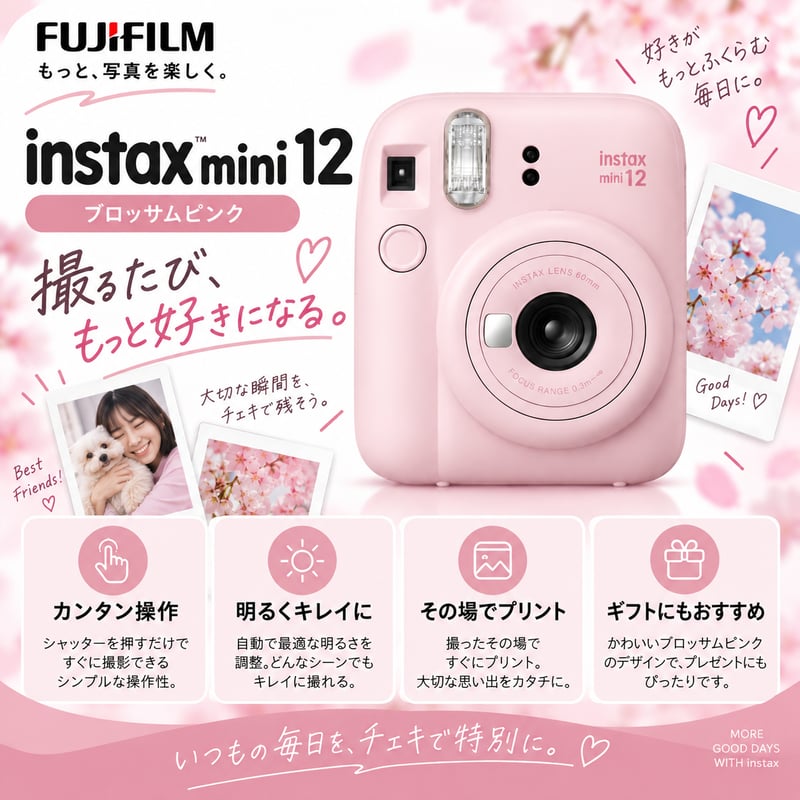 FUJIFILM instax mini 12 ブロッサムピンク | これならSHOP