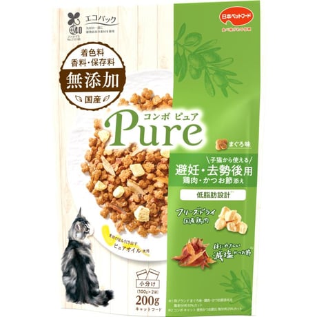 コンボ ピュア キャット 避妊・去勢後用 まぐろ味・鶏肉・かつお節添え 200g