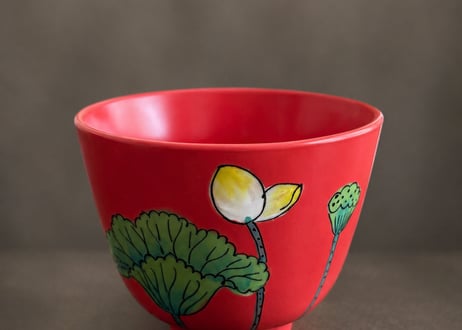 ベトナム バッチャン焼き 花柄カップ 蓮の花(9㎝)