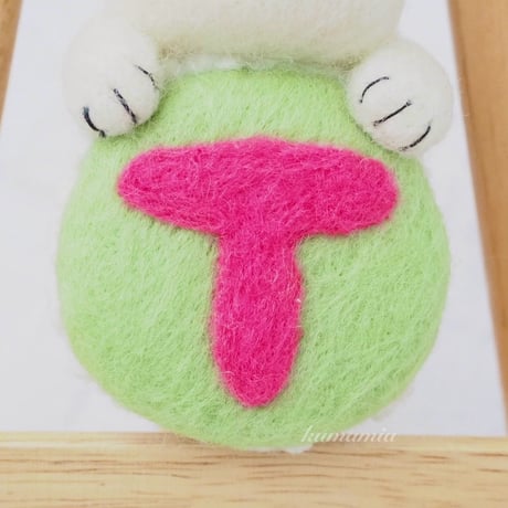 アルファベット！羊毛フェルトマカロン風ブローチ　T　No.2