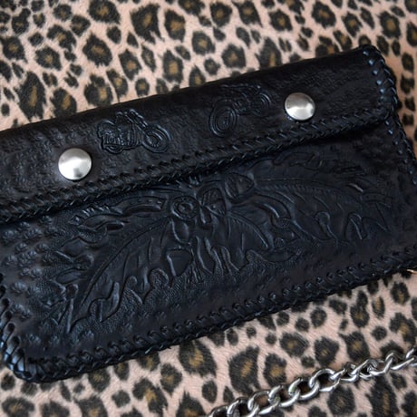 MINT! 70s TOOLED LEATHER VINTAGE BIKER WALLET