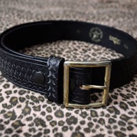 GOOD! BOSTON LEATHER BASKET WEAVE GARRISON BELT 34
