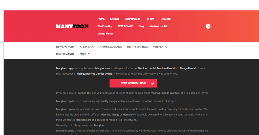 ManyToon Plattform mit umfangreichem Angebot an Hentai Manga