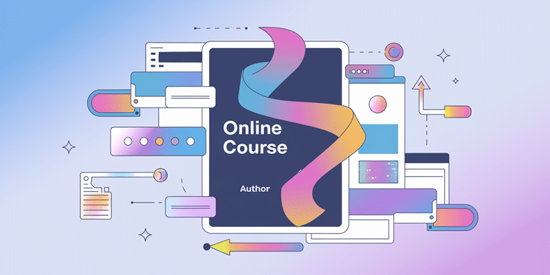Grafik mit Symbolen für E-Books, Online-Kurse und digitale Tools, die den Verkauf eigener digitaler Produkte auf einer Nischenseite darstellen.