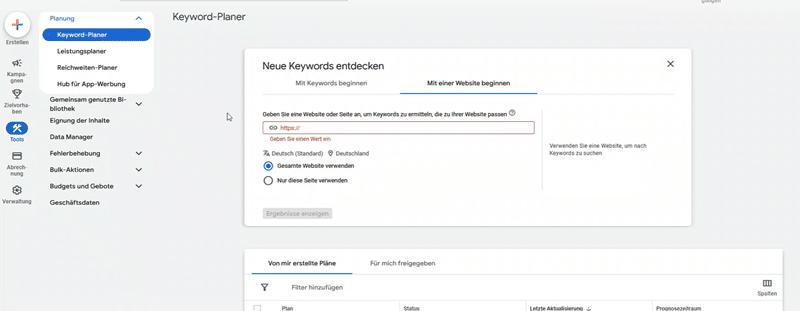 Google Keyword Planner um Inhalte zu erstellen