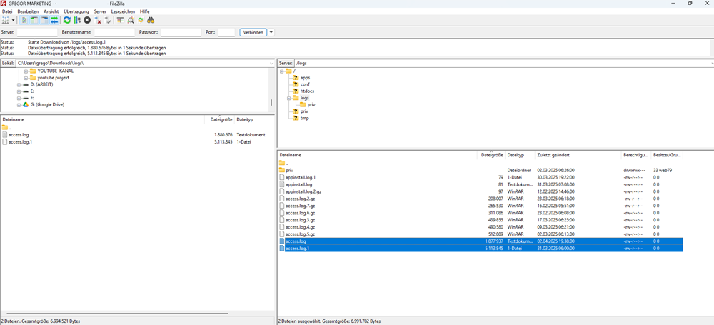 Zugriff auf Server-Logfiles per FTP für die Logfile-Analyse