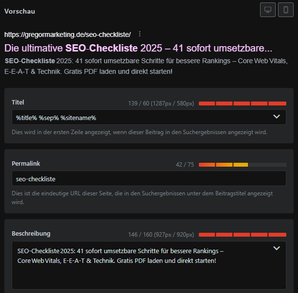 Beispiel für optimierte Meta-Description in Rank Math