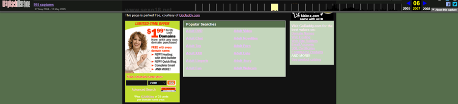 Screenshot aus der Vergangenheit mit unseriösem Design und Keyword-Stuffing einer Domain