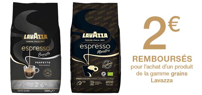Remboursement Café Grains Lavazza - 2.00 € | Promo Fidall