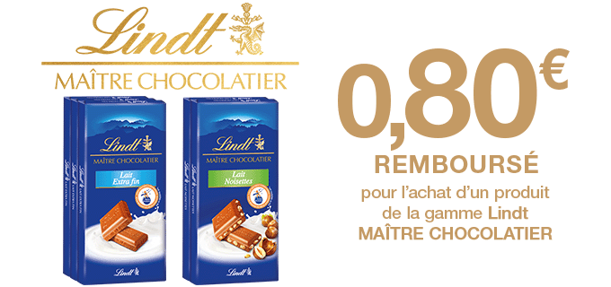 Lindt MAITRE CHOCOLATIER - 0.80 € remboursé