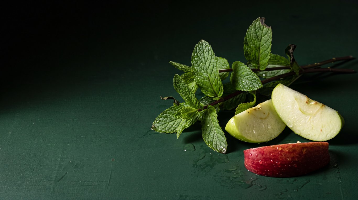 Ingredientes da lata Cōllum Menta na bancada